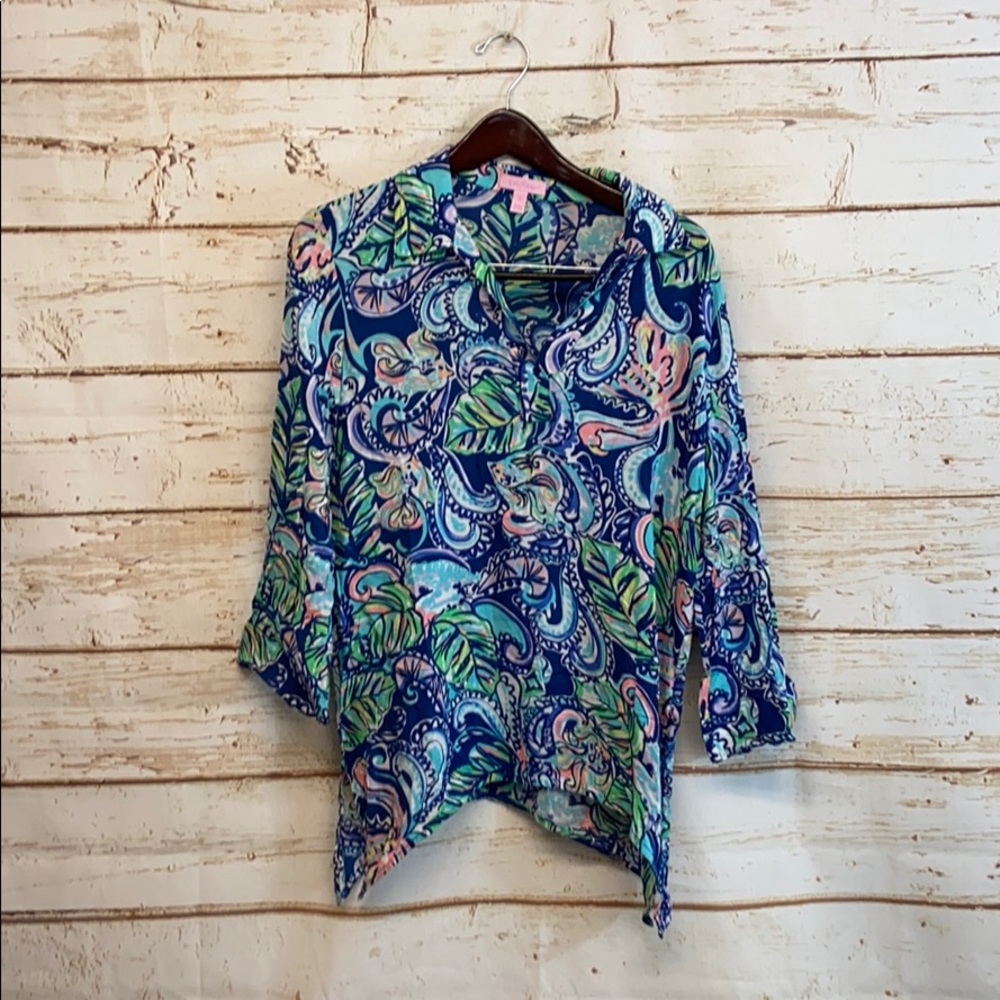 Lilly Pulitzer Blue Green Beach Summer Top